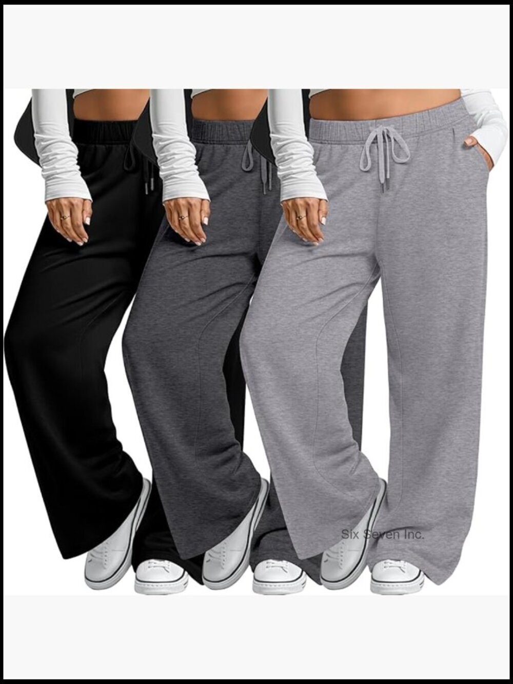 3 Pack Plus Size Wide Leg Pants Drawstring Lounge Yoga Pants with Pockets